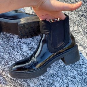 Zara Black Shiny Matte Waterproof Booties Size 9